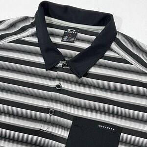Oakley Men Black Short Sleeve Performance‎ Pocket Striped Golf Polo Shirt Sz XL